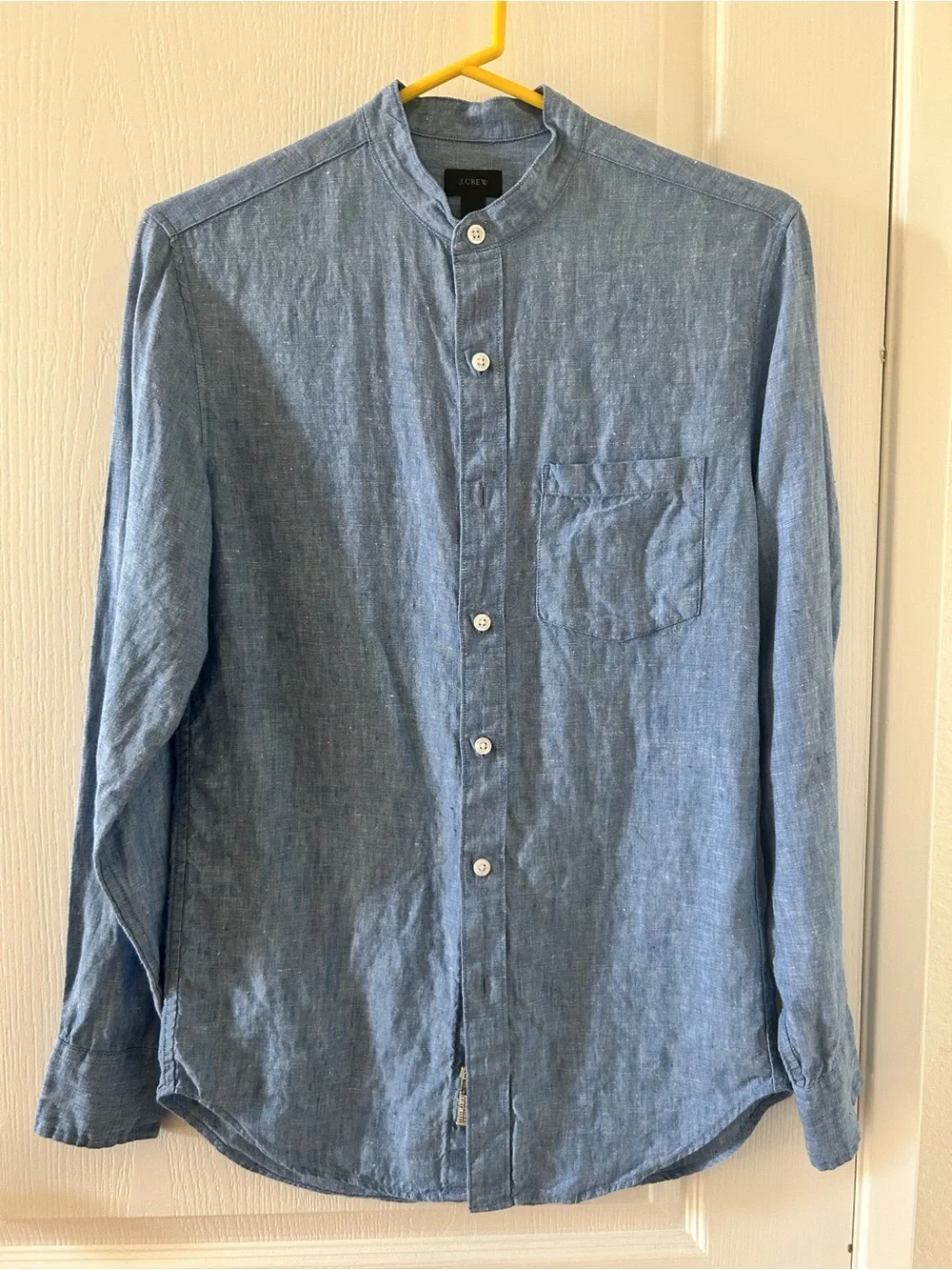 J.Crew Men's Linen Band Collar Button Down Shirt - Blue Size Small
